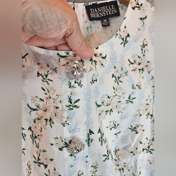 Daniel Bernstein Mini Dress Womens Sz M Floral Dramatic Shoulders Rhinestone - Picture 5 of 13